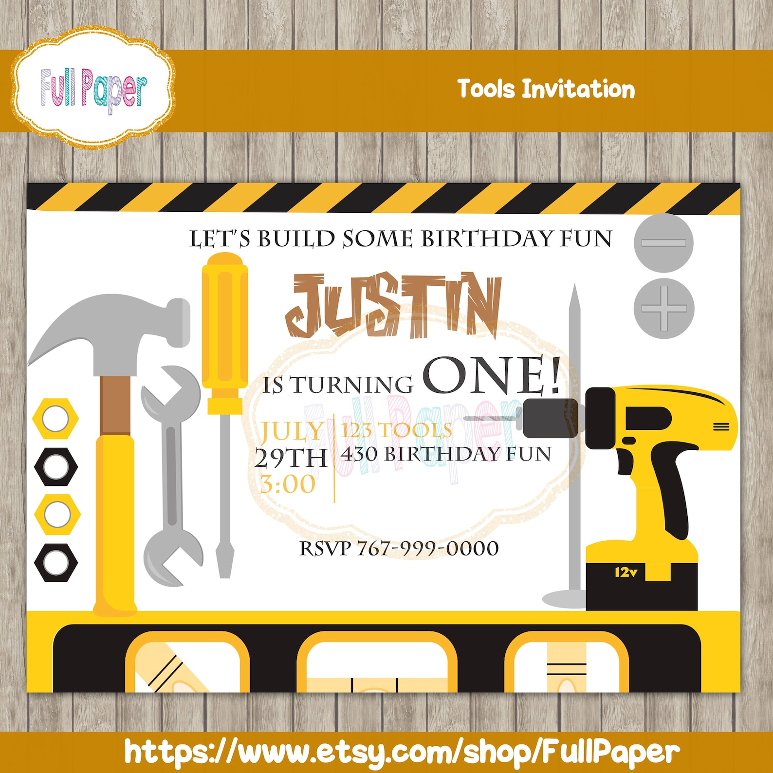 Tools Invitation, Construction Party, Tools Yellow, Party Boys, Tools