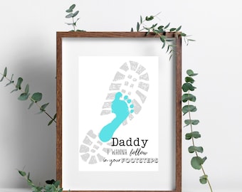 Papa je suis sur tes traces / fête des pères anniversaire papa / Footprint Art / Baby Kids Toddler / Keepsake Crafts Printable