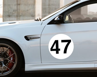 Race Car Roundel Number Plate - Permanent Vinyl or Reusable Magnet - Customize Colors & Number