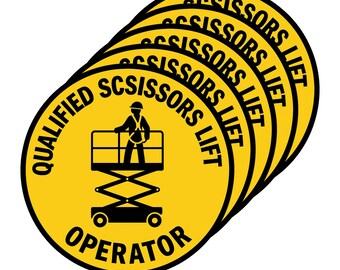 Scissor Lift Operator Hard Hat Sticker: Weatherproof Safety Decal – 5, 20, 100 Pack