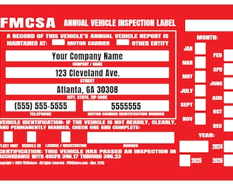 Personalized FMCSA Annual Vehicle Inspection Label - Customized With Your Company Info