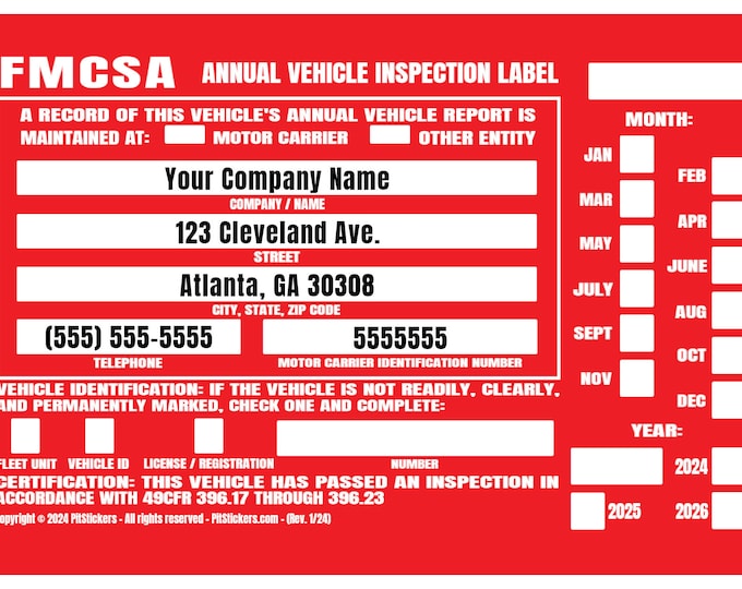 FHWA or FMCSA Inspection Labels for Annual Truck Inspections, Yearly ...