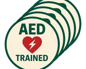 AED Trained Hard Hat Sticker: 2" Weatherproof Safety Decal – 5, 20, 100 Pack
