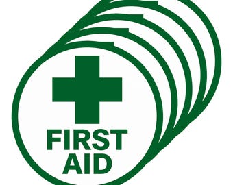 Green Cross First Aid Hard Hat Stickers: Waterproof Safety Decals, 2"