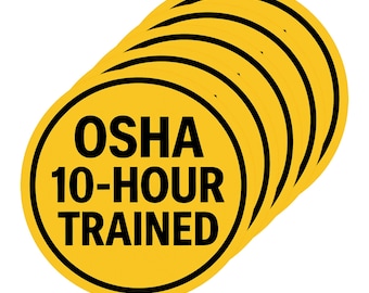 OSHA 10-Hour Trained Hard Hat Stickers: Weatherproof 2" Safety Decals – 5, 20, 100 Pack