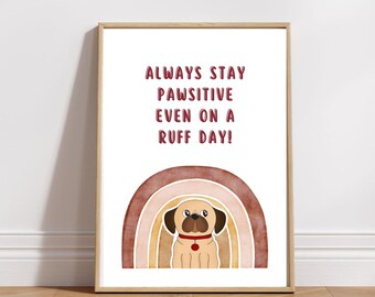 Arte de pared para habitación de bebé, lindas ilustraciones de perros y citas inspiradoras para niños, descarga digital, 3 diseños, sala de juegos para niños, póster