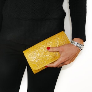 Cartera de piel para mujer - Cartera de piel para mujer - Cartera de tres pliegues - Cartera de mujer - Cartera de piel labrada