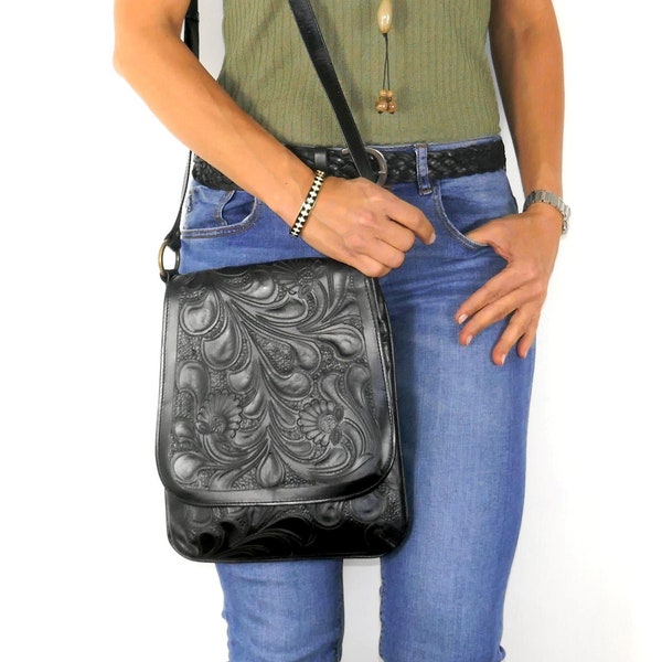 Leather crossbody bag woman - Black leather bag - Tool leather bag - Woman leather bag - Ladies purse leather - mothers day