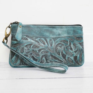 Lederhandtasche, Kulturtasche aus Leder für Frauen, Kosmetik Reisetasche, Wristlet Ledertasche