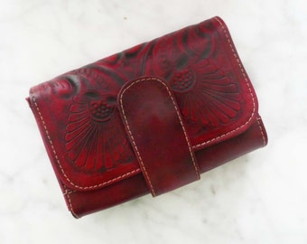 Handmade Floral Embossed Leather Wallet: Women's Boho Card Holder