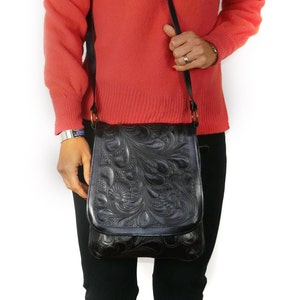 Bolso de cuero hecho a mano, Bolso de cuero repujado, Bolso bandolera