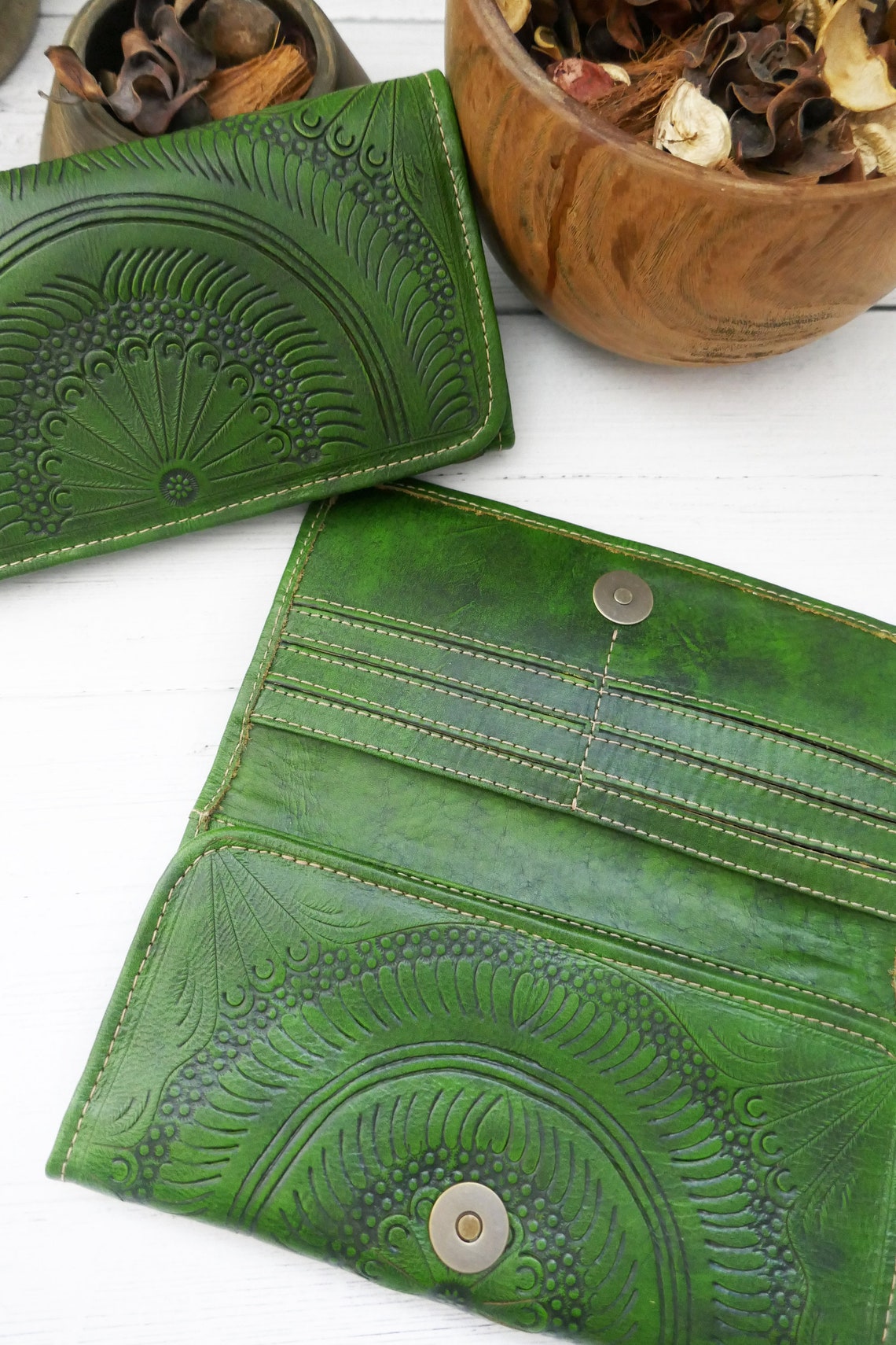 Handmade Carved Leather Woman Wallet Woman Leather Wallet Etsy UK