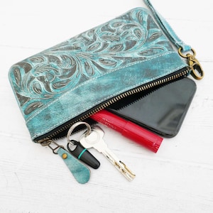 Leren clutch, leren clutch, clutch met rits, ideeën voor kerstcadeaus