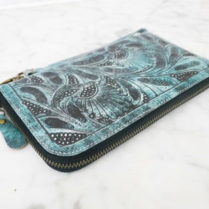 Cartera de cuero con cremallera estilo bohemio para mujer, cartera de cuero para mujer, regalo para mamá