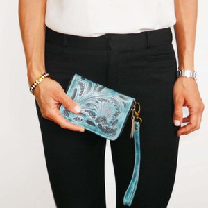 Cartera pequeña de mano con cremallera hecha a mano • Carteras de mano para mujer, Cartera de cuero para mujer, Cartera de cuero para mujer