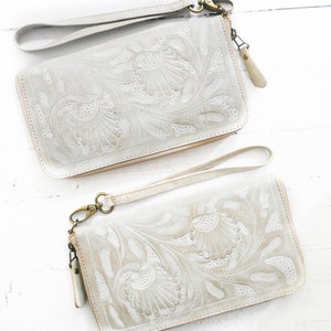 Cartera de cuero con cremallera, cartera de mujer hecha a mano, cartera de mano, bolso de mujer, cartera de pulsera - Ideas de regalos para mujeres