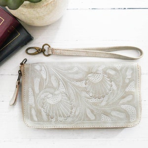 Handmade carved leather woman wallet, woman leather wallet, Gifts for her