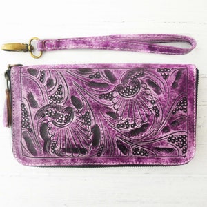 Carteras de cuero para mujer, Cartera de cuero con cremallera, Cartera de mujer hecha a mano