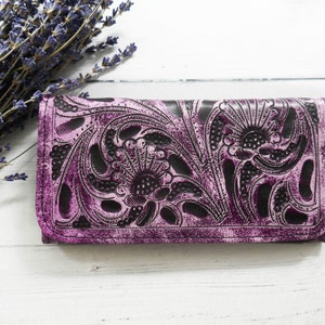 Cartera de cuero para mujer, linda cartera de cuero para dama