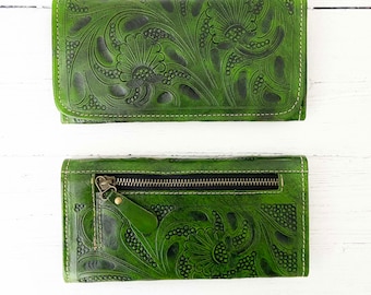 Tooled Leather Wallet, Women's Cowhide Purse