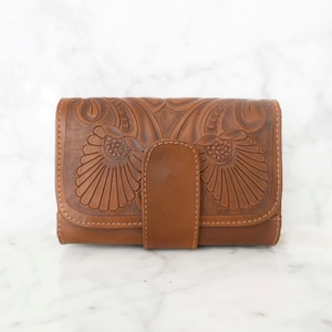 Leather card wallet, cute small wallet, small leather wallets, Tooled small wallet