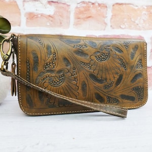 Brieftasche mit Reißverschluss | Wristlet-Geldbörse | Muttertagsgeschenk | Böhmische Geldbörse | Leder Geldbörse Damen |