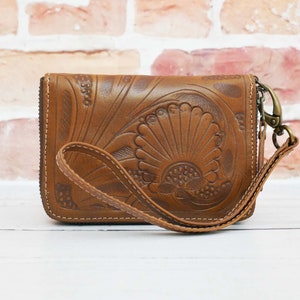 Brieftasche mit Reißverschluss | Wristlet-Geldbörse | Muttertagsgeschenk | Böhmische Geldbörse | Leder Geldbörse Damen |