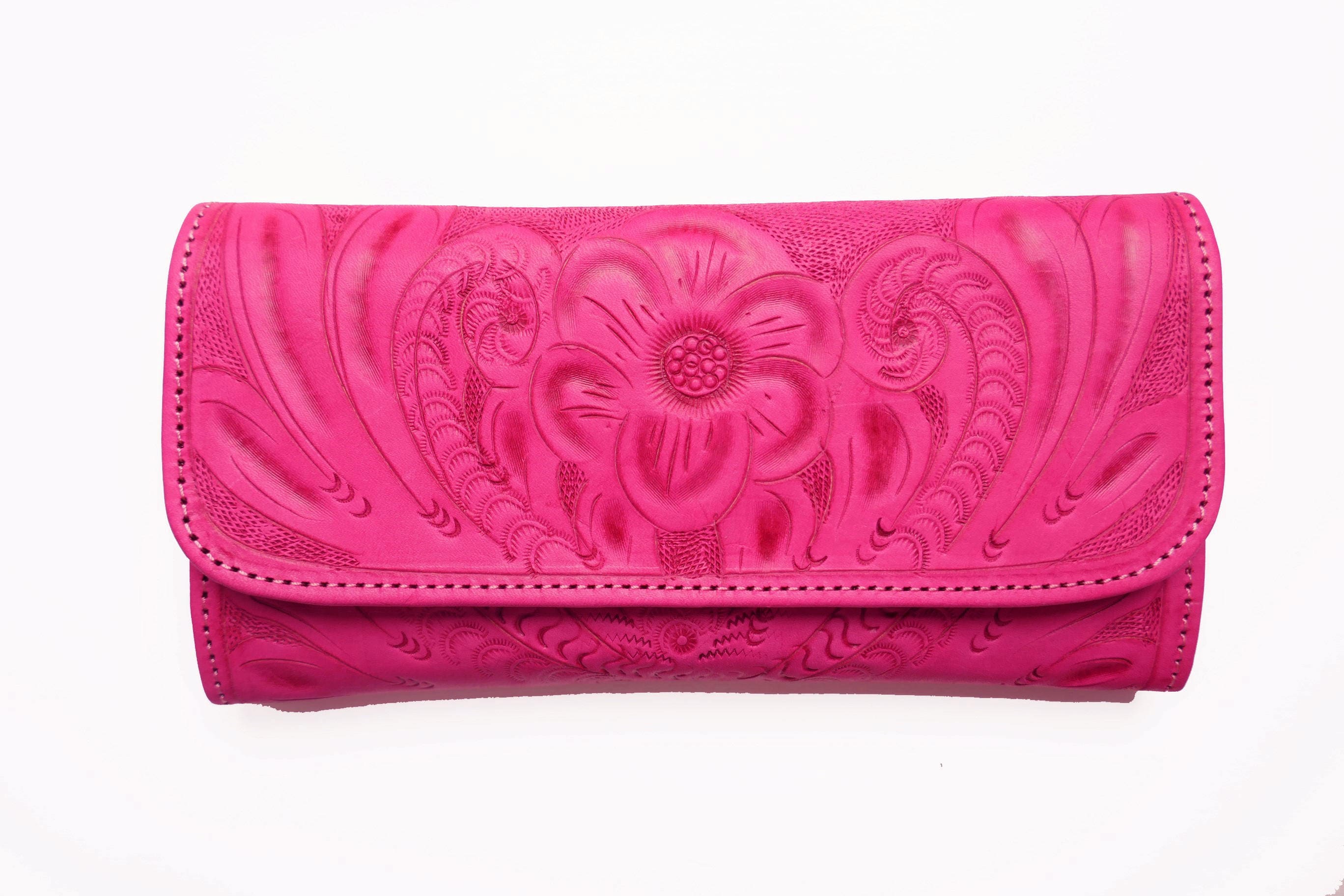 Leather wallet women's Pink leather wallet Trifold Etsy