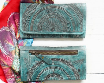 Cartera de cuero fina vintage para mujer • Cartera de mano hecha a mano, regalos para mujer