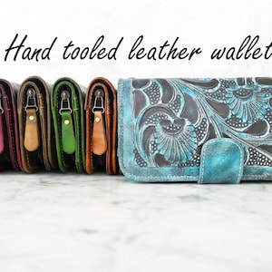 Portafoglio da donna in pelle intagliata a mano - portafoglio da donna in pelle - Regali per lei - Borsa Boho