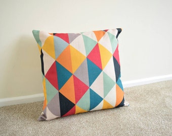 Multi Coloured, Geometric, Scandinavian, kids Room, home decor Cotton Linen Cushion/Pillow Cover 18 x 18"