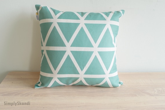 SageLight Teal Triangles Geometric Teal Grey Geometric Triangles Pillow