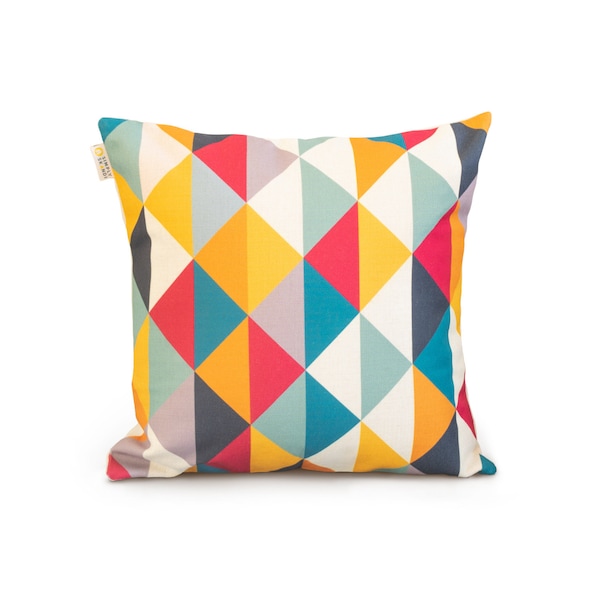 Multi Coloured, Geometric, Scandinavian, kids Room, home decor Cotton Linen Cushion/Pillow Cover 18 x 18"