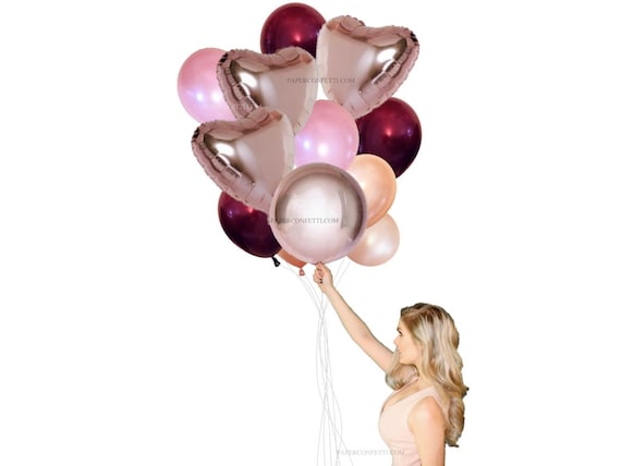 Rose Gold Burgundy Balloon Bouquet Engagement Party Etsy
