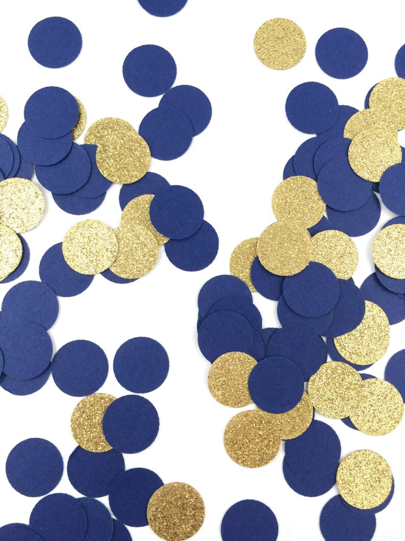 1000 Navy Blue & Gold Glitter Confetti Circle Confetti Etsy