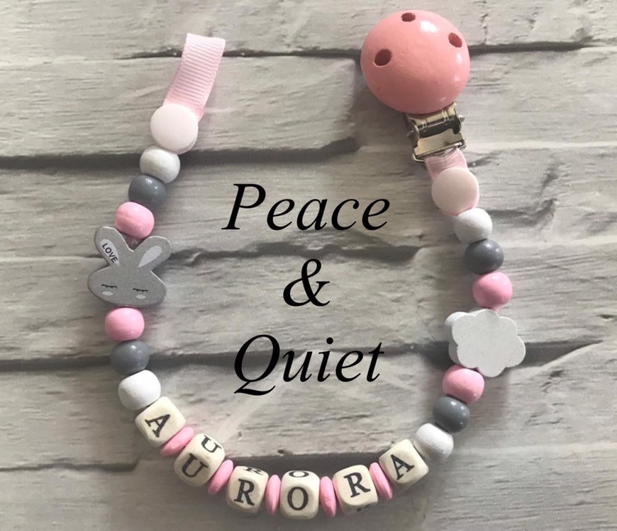 Beautiful handmade Personalised dummy clip, wooden dummy chain, woode…