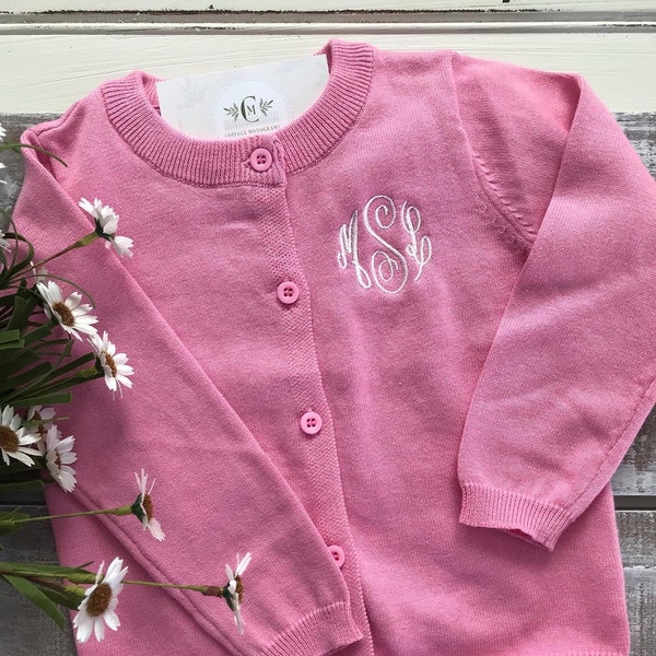 Monogrammed Girl's Cardigan, Infant Girl's Sweater, Toddler Girl's Cardigan, Spring/Summer Cardigan, Monogrammed Sweater