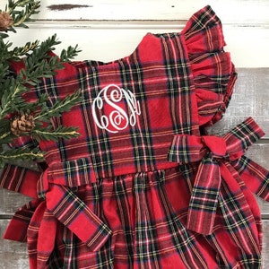 Monogrammed Plaid Romper, Christmas Baby Romper, Infant Girl's Plaid Romper, Matching Bag for Mom!