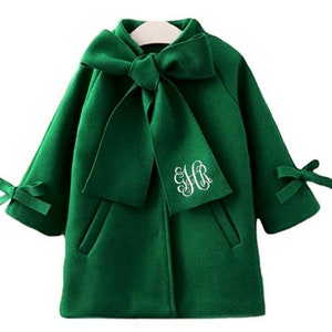 Girls Monogrammed Bow Tie Coat, Wool Blend Coat, Fall Coat, Winter Coat, Spring Coat,