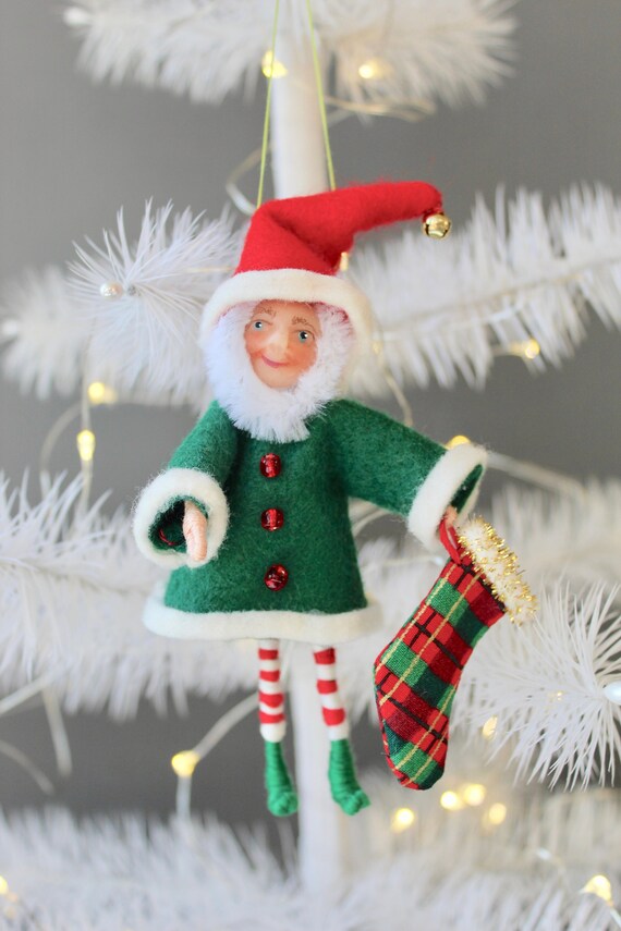 Hand sculpted elf Christmas ornament Vintage style elf Etsy