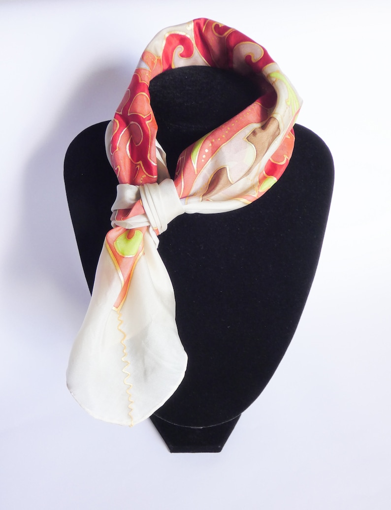 Hand-painted silk bandana mandala Silk square scarf
