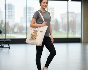 Hand-painted linen tote bag with zipper and lining