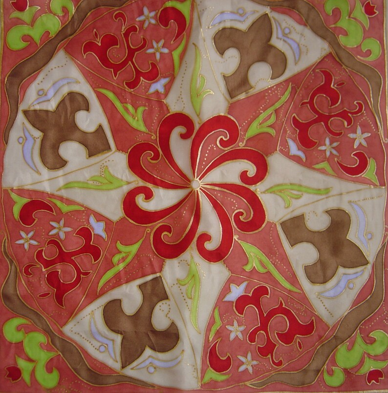 Hand-painted silk bandana mandala Silk square scarf
