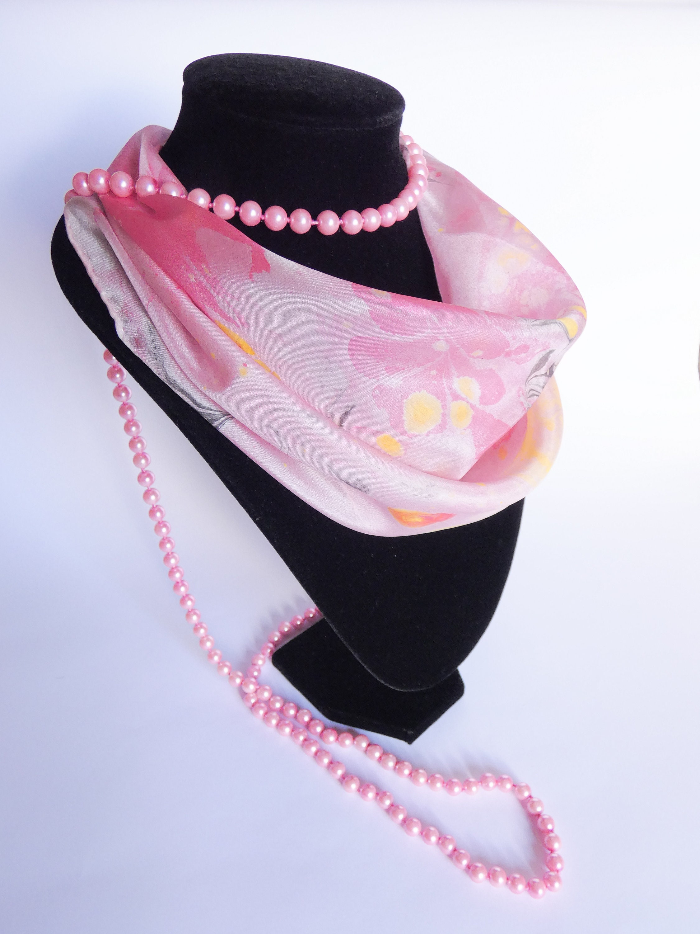 Small pink neck scarf Silk scarf square | Etsy