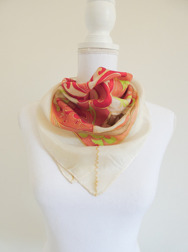 Hand-painted silk bandana mandala Silk square scarf