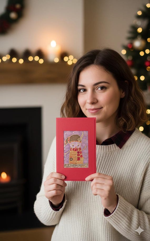 Cartoline di seta natalizie | Biglietti natalizi di seta con busta | Auguri di Natale su seta | Cartoncino rosso dipinto su seta