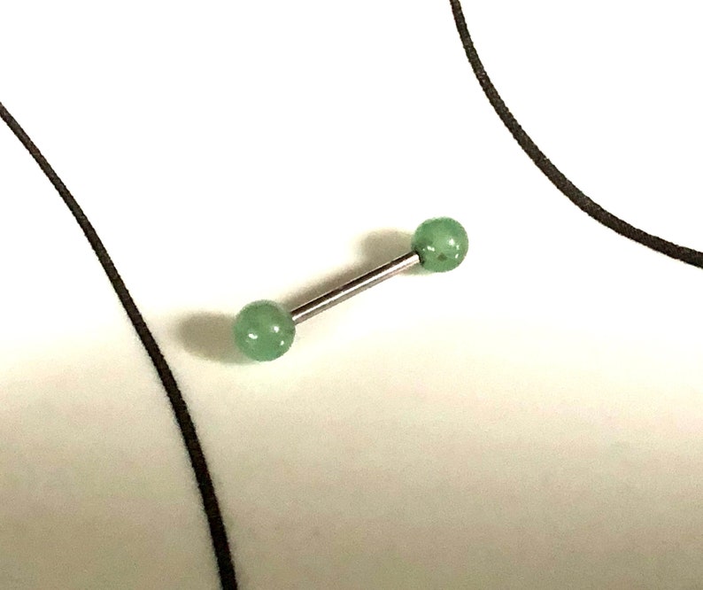1 or 2 14g 16mm Barbells Tongue Ring Nipple Ring GREEN AVENTURINE 5mm to 6mm Natural Gemstone End Balls 316L Surgical Steel