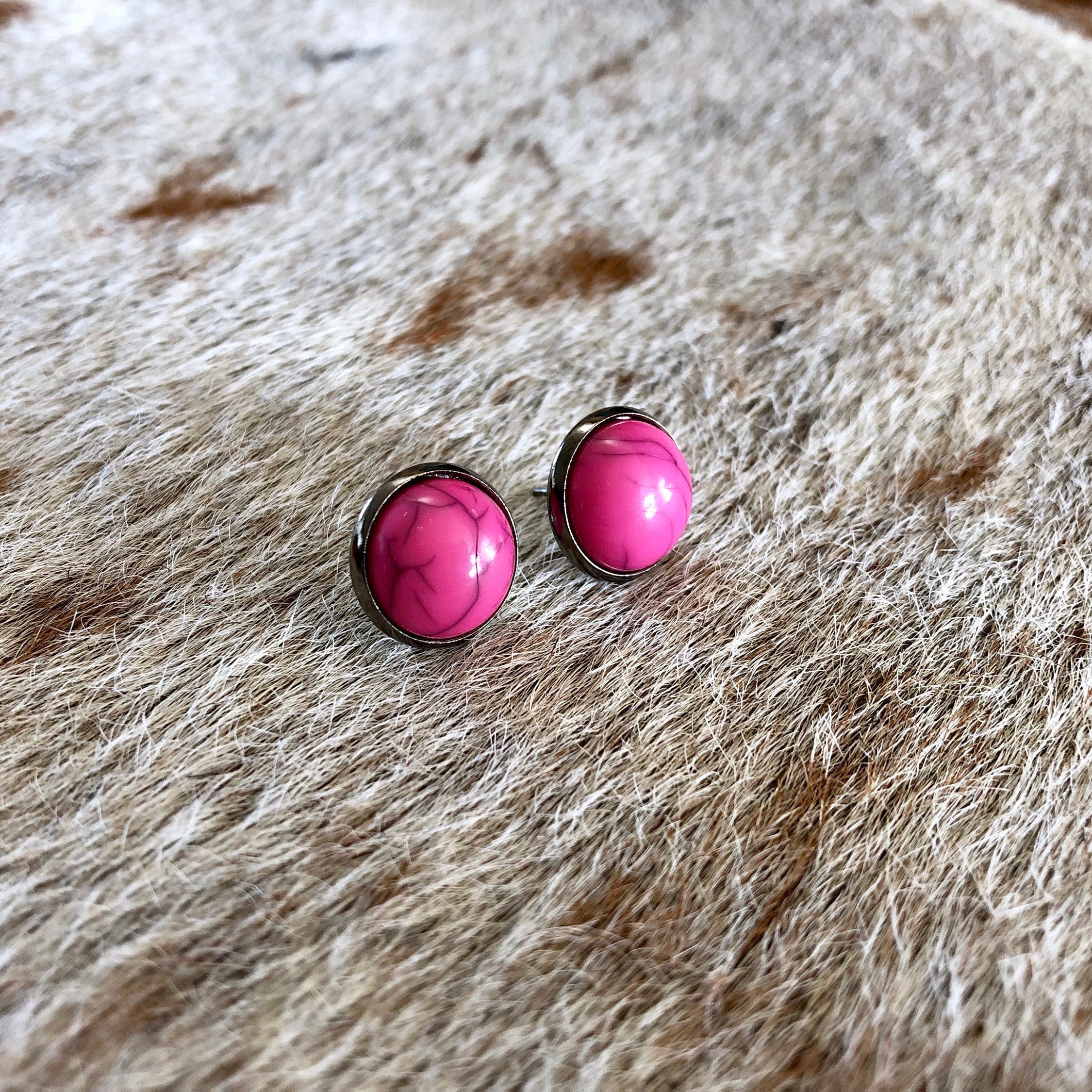 Pink Howlite Studs Pink Stone Studs Pink Howlite Earrings Etsy