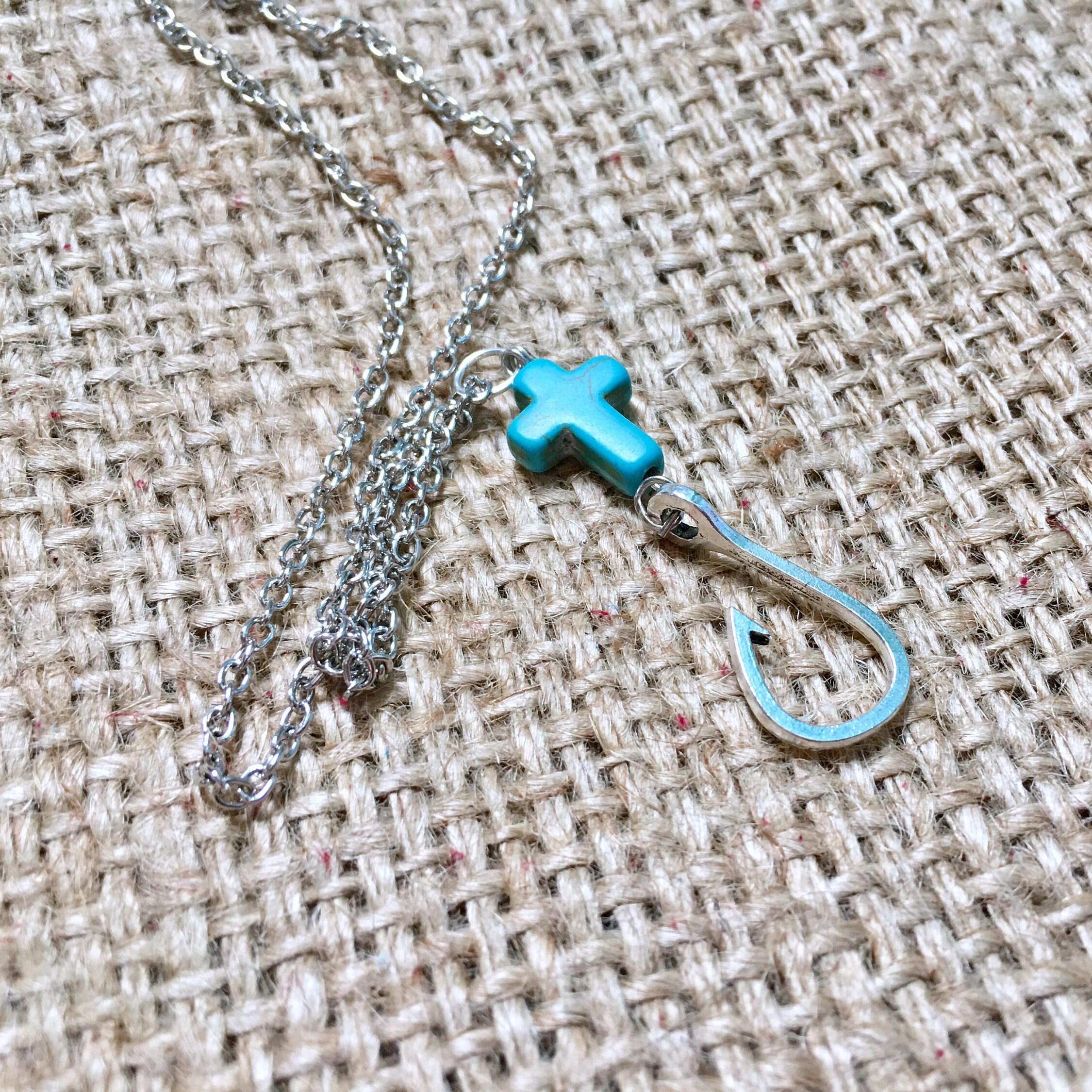 Fish Hook Necklace Silver Hook Necklace Fishing Jewelry