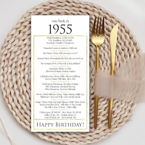 70th Birthday Party Decorations,  Birthday Place Cards, 70th Birthday, Birthday Table Place Cards, Happy 70th Birthday Gift Her Him 1955